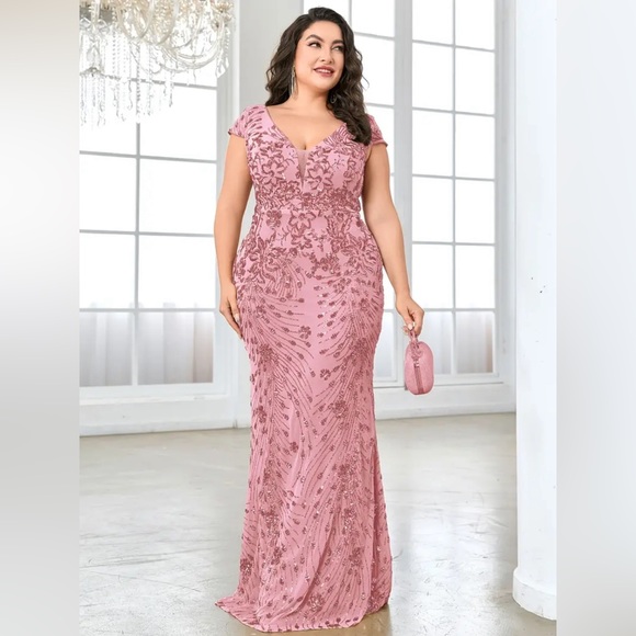 Plus Size Floral Pattern Sequin Dress - Picture 6 of 6